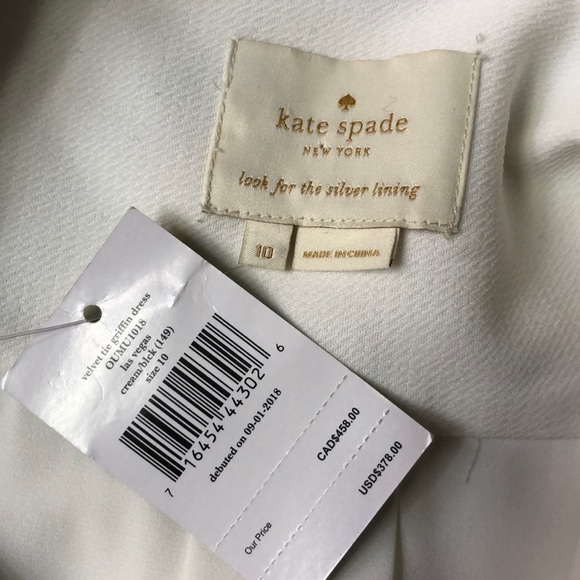 Kate ♠️ Spade Velvet Tie Griffin dress white 10 - Picture 8 of 8
